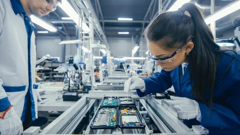Electronics assembly line workers in northern Vietnam's cluster